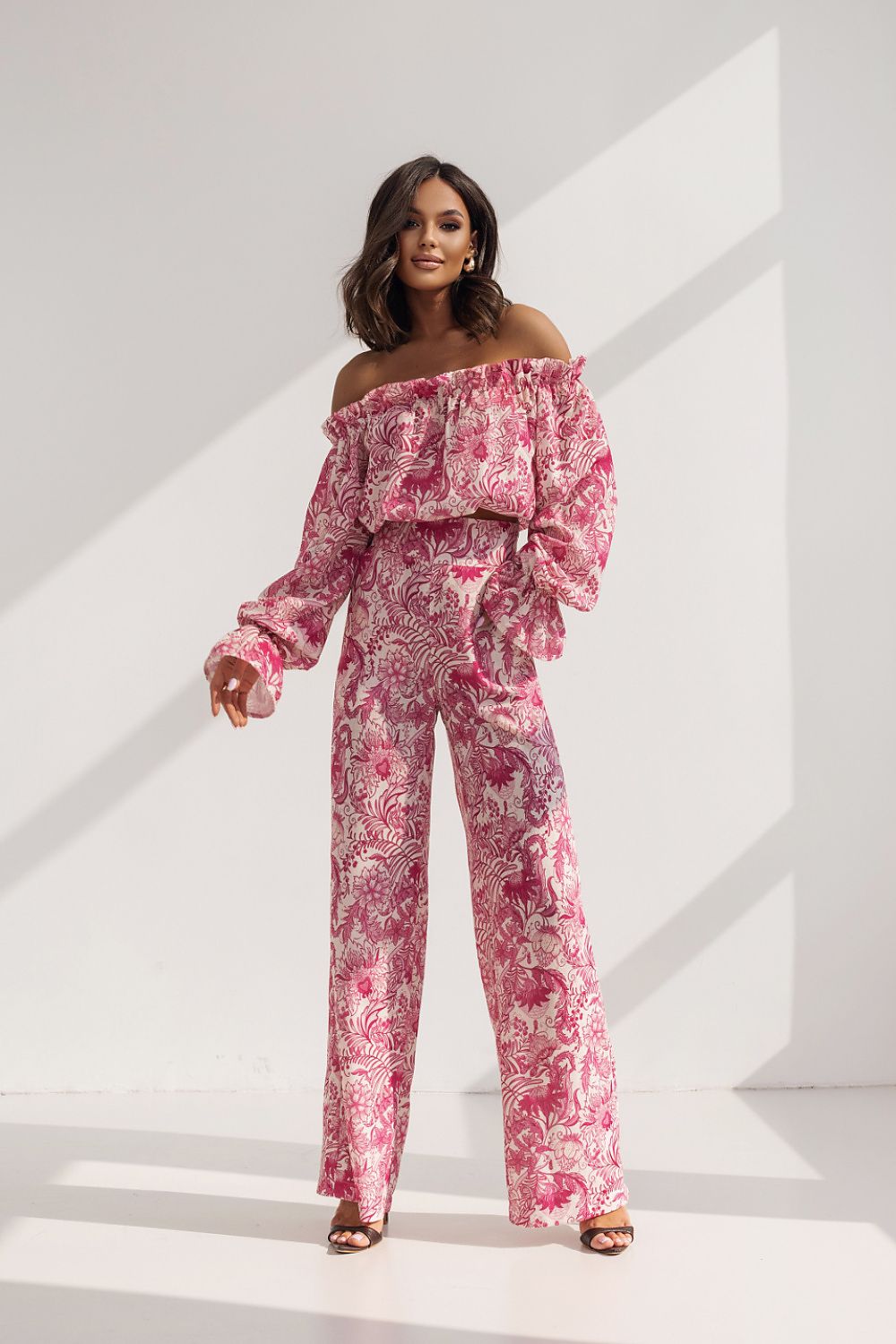 Off-Shoulder Ruffle Top & Wide-Leg Pants Two-Piece Set LaBalancia multicolor XS/S
