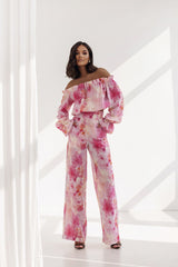 Off-Shoulder Ruffle Top & Wide-Leg Pants Two-Piece Set LaBalancia multicolor 2 XS/S
