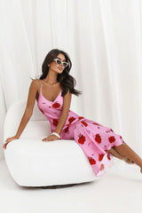 Sleek Spaghetti Strap Maxi Slip Dress IVON pink s