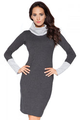 Convertible Collar Contrast Sweatshirt Dress RaWear grey 34