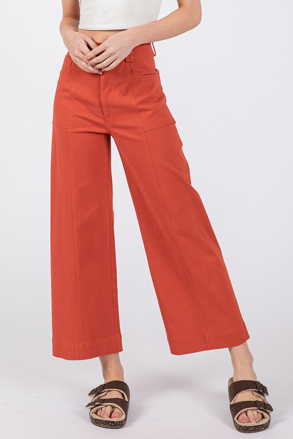 Wide Leg Cropped Pants Sage + Fig Cinnamon S