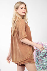 Washed Cotton Crinkle Gauze Top and Shorts Set Very J