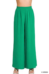 Woven Airflow Elastic Waistband Pants ZENANA K GREEN S