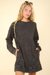 Mineral Washed Oversized Sweatshirt Mini Dress Very J Black S