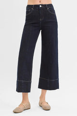 Tummy Control High Rise Crop Wide Seam Detailed Jeans Risen