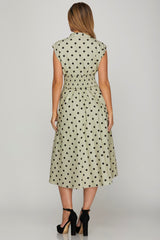 Front Zip Polka Dots Cap Sleeve Midi Dress She + Sky
