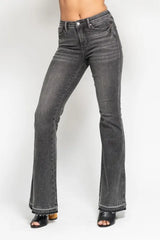 Mid Rise Tummy Control Washed Gray Release Hem Flare Jeans Judy Blue