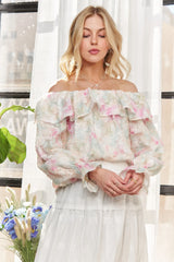 Ruffled Off Shoulder Floral Blouse Adora
