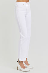 Tummy Control Elastic Band High Rise Crop Straight Jeans Risen