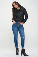 Vegan Leather Black Zip Up Hooded Jacket Coalition LA