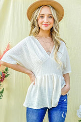 Textured and Soft V Neck Casual Top And the Why IVORY S