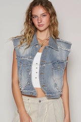 Assymetrical Front Closure Raw Hem Denim Vest POL DENIM S