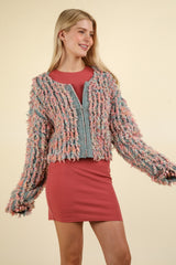 Shaggy Yarn Knit Zip Up Jacket Very J