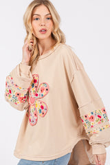 Daisy Patch Applique Long Sleeve Sweatshirt Sage + Fig