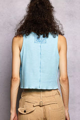 Ribbed Round Neck Cropped Tank with Lace Detail POL