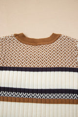 Avery Ribbed Trim Slim Striped Sweater Threaded Pear