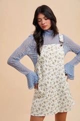 Stretch Ditsy Print Denim Overall Mini Dress Annie Wear