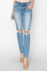 High Rise Knee Distressed Skinny Jeans Risen Light 0(24)