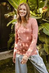 BiBi Plus Size Mir Solid Raw Edge Neckline Thumb Opening Top Trendsi