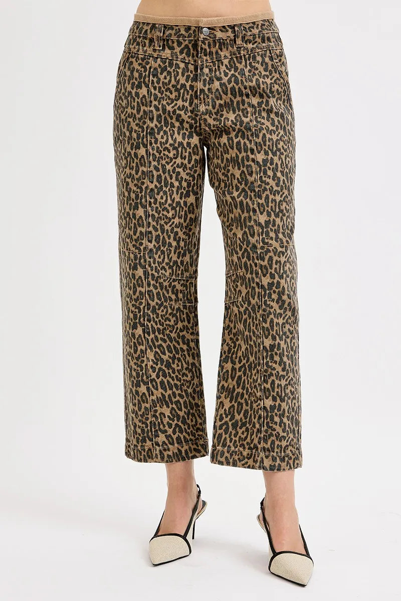 Leopard Print Mid Rise Crop Relaxed Jeans With Plus Size Risen CAMEL 0