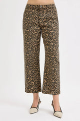 Leopard Print Mid Rise Crop Relaxed Jeans With Plus Size Risen CAMEL 0