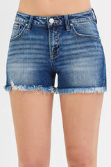 Low Rise Frayed Denim Shorts With Plus Size Risen DARK S