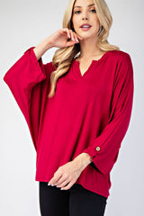 Notched Three-Quarter Sleeve Blouse Celeste
