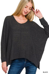 Dolman Sleeve V-Neck Sweater ZENANA BLACK S/M