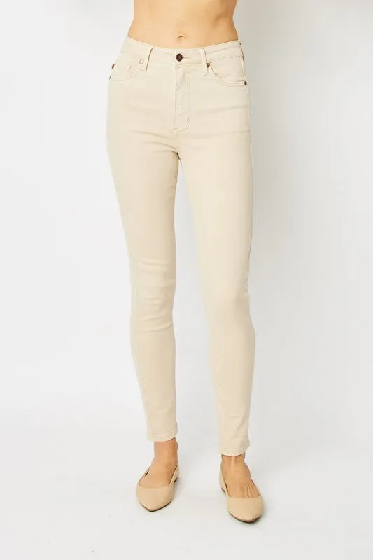 Garment Dyed Tummy Control Skinny Jeans Judy Blue BONE 0(24)