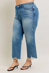 Plus Size High Waist Rigid Magic Destroy Hem Crop Wide Judy Blue