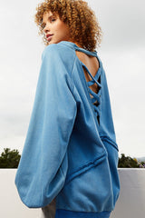 Back Cross Strap Detail Balloon Sleeve Sweatshirt POL Cobalt Blue S