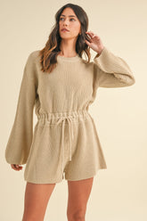 Round Neck Long Sleeve Sweater Romper Mable Taupe S/M