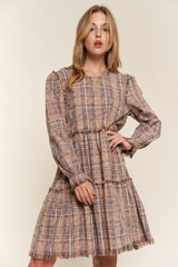 Washed Frayed Tiered Long Sleeve Plaid Dress And the Why