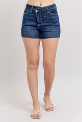 High Waist Criss-Cross Waistband Denim Shorts Judy Blue DK M