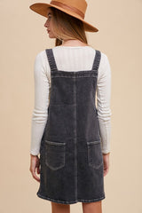 Wide Strap Denim Overall Dress with Pockets Annie Wear