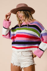Multi Color Striped Cropped Sweater BiBi
