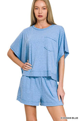 Exposed Seam Boxy Top & Shorts Set ZENANA H OCEAN BLUE S
