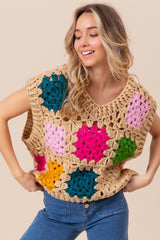 Granny Square Openwork Sweater Vest BiBi Taupe S