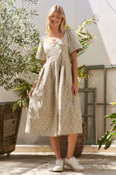 Leopard Print Bell Sleeve Midi Dress Jade By Jane CREAM S