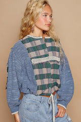 Round Neck Long Sleeve Plaid Shirt POL