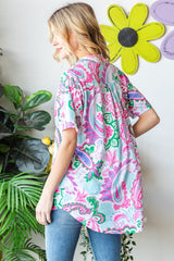 Flowy Paisley Print Short Sleeve Relaxed Top Heimish