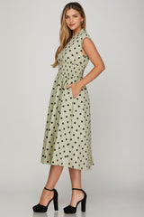 Front Zip Polka Dots Cap Sleeve Midi Dress She + Sky