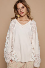 Lace Floral Round Neck Knit Top POL Eggshell S