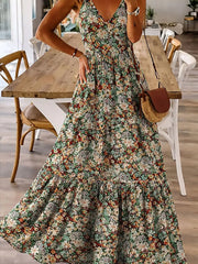 Floral Print Maxi Dress with Spaghetti Straps – Tiered Silhouette Simmer & Fay