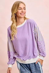 Mix and Match Sweatshirt with Floral Sleeve Striped BiBi