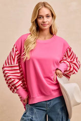 French Terry Stripe Combo Sweatshirt with Open Seam BiBi