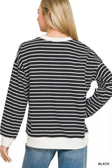 Contrast Striped Round Neck Sweatshirt ZENANA