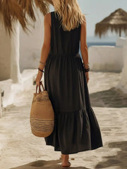 Sleeveless Zipper‑Front Pocket Ruffle Hem Maxi Dress (Regular & Plus) Simmer & Fay