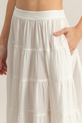 Double Gauze Tiered Midi Skirt with Pockets HYFVE