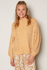 Mock Neck Cable Knit Sweater POL Honey Gold S